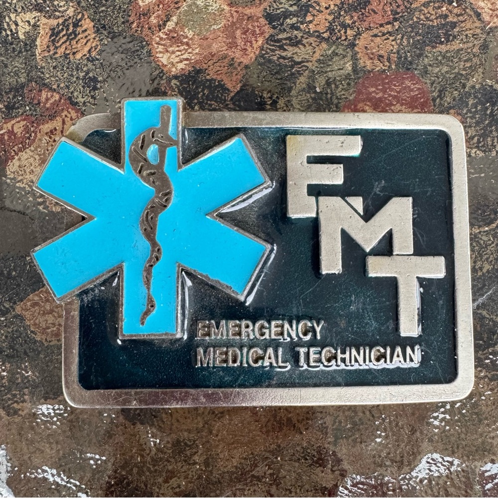 EMT Medic Paramedic Emergency Medical Technician 1980s Vintage Belt Buckle Metal